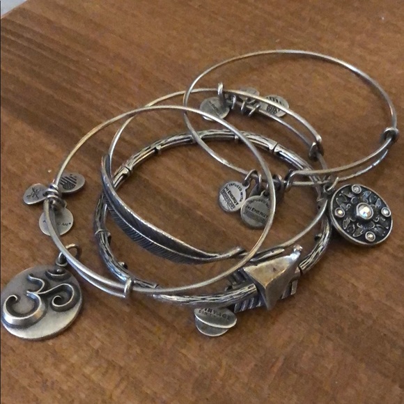 Alex + Ani stack of 4 bangles - Arrow, feather, OM - Picture 1 of 7